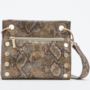 Hammitt Tony Metallic Snakeskin Patterned Crossbody with Brushed Gold Accents